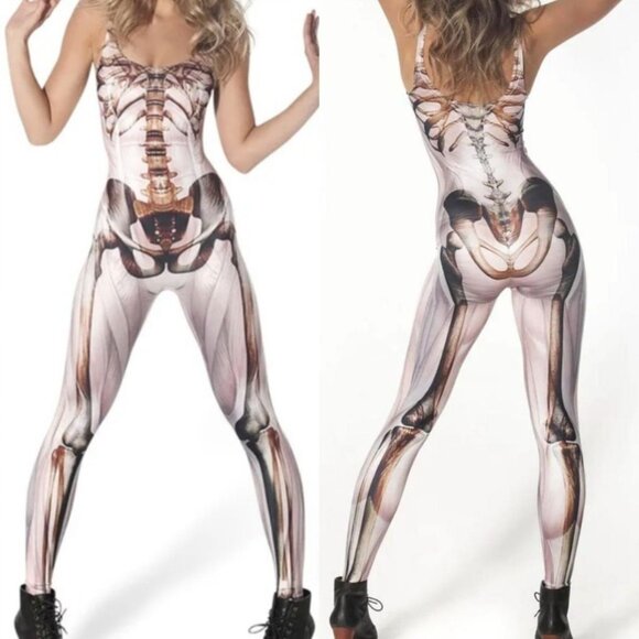 BlackMilk Skeleton Anatomy Print Catsuit M Halloween Fitness Instructor RARE - Picture 1 of 9
